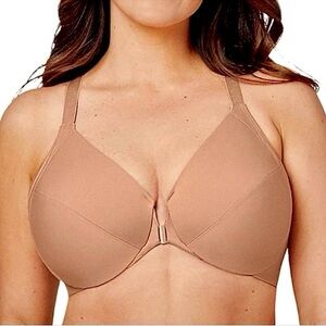 •Glamorise 46D WonderWire Back Smoothing Front Closure Tan Bra! NEW!